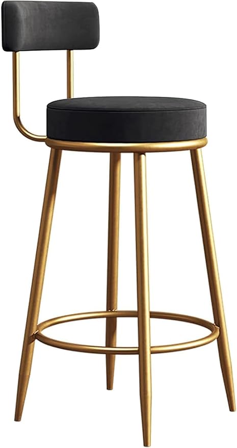 Akifi Craft Velvet Counter Stools : Upholstered Barstools with Back, Footrest, and Round Height - Modern Bar Chairs, Ideal Dining Chairs for Kitchen Islands (65 CM, Black)