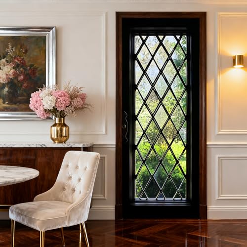 Image of Nuxovilar Diamond Lattice Door Stickers Peel Stick PVC 30.3x78.7 in