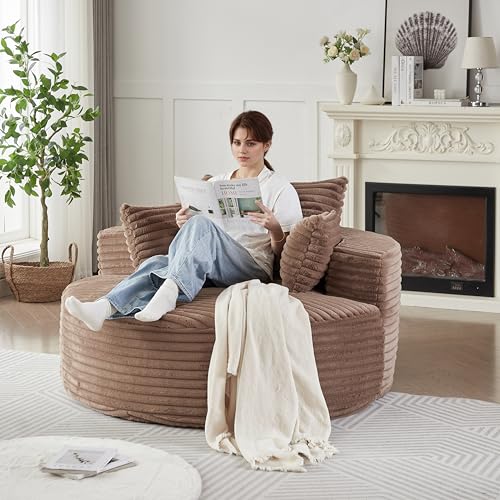 Sillón redondo acolchonado marrón de pana miniatura 4