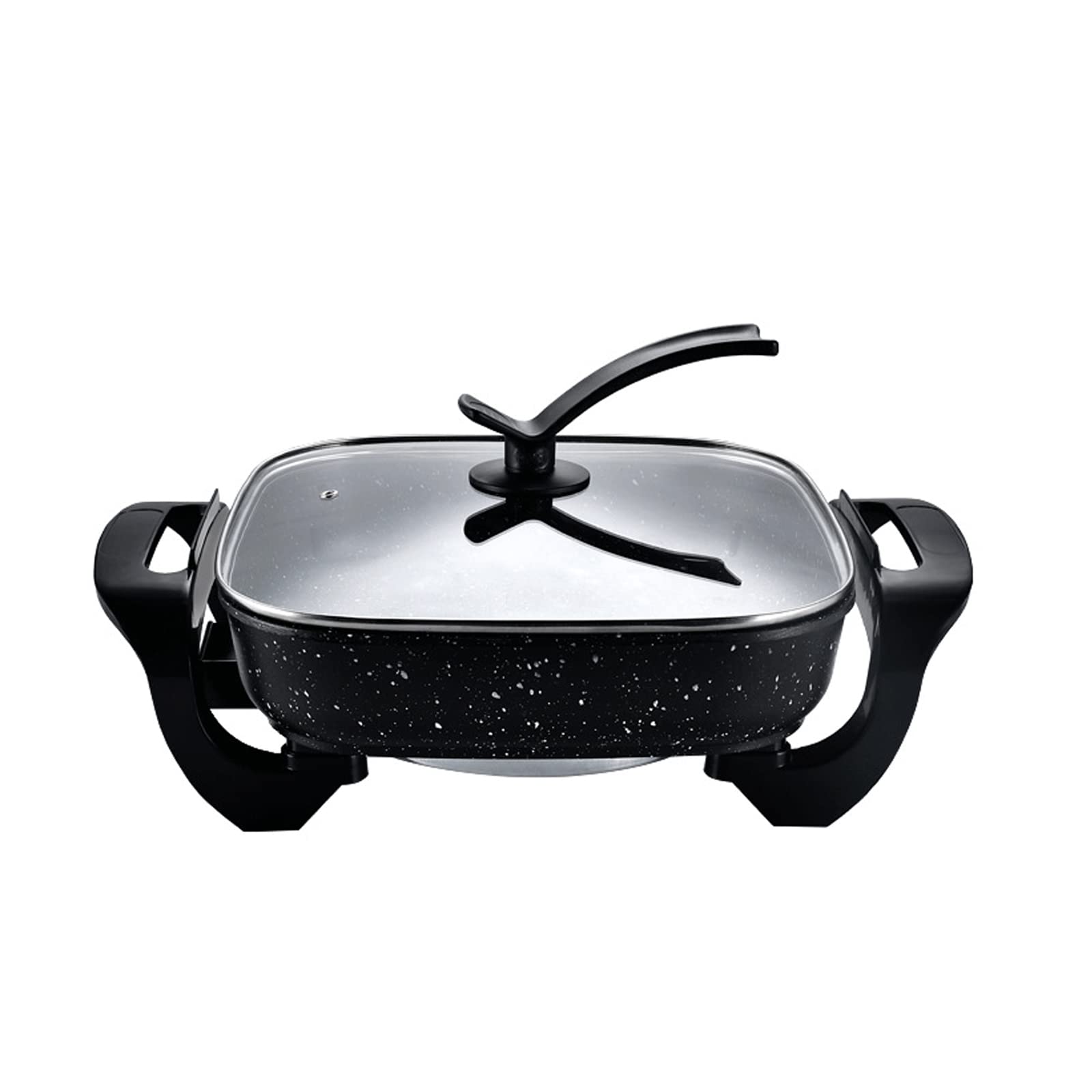 Panhuiwen Brown Electric Frying Pan, Electric Skillet With Vented Glass Lid, Non-Stick Surface Five-Speed Adjustment Of The Fire- Fry, Sauté, Braise, And Simmer Function