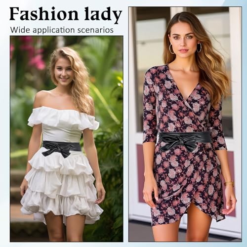 Women Obi Belt, Fashion PU Wrap Leather 4cm Wide Black Waist Band 68 Inch for Dress Coat Waistband Knotted Belt3