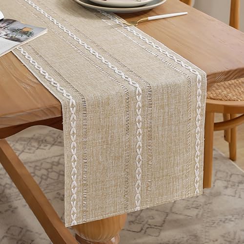 Chemin de Table Boho Crème Beige 33x183 cm Macramé Chemin de Table en Coton Moderne Rustique de Ferme Décoration de Cuisine pour Salle à Manger Fête...