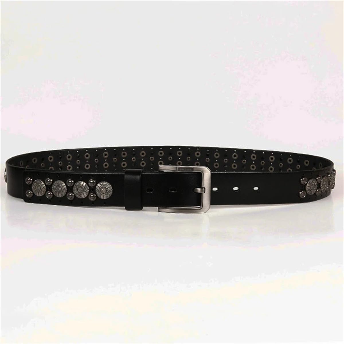 Jeansgürtel Mit Metallnieten, Echtes Leder, Rindsleder, Herrengürtel, Punk-Nieten, Jeansgürtel