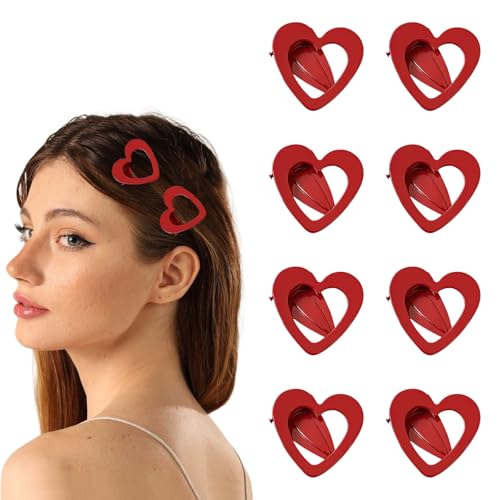 8 Pcs Red Heart Hair Clips Metal Hollow Out Love Hearts Non-Slip Hair Clip Fashion Valentines Day Hair Accessories for Women