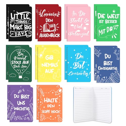 Yoosso 20 Blöcken Klein Notizblock Abschiedsgeschenk Schüler Kollegen Grundschule für Schulklasse 14×9 cm Notizbuch Pocket mit Inspirierenden Zitaten Liniert Notizheft für Familie Schule Büro