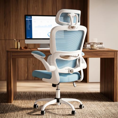 DROGO Premium Ergonomic Office Chair for Work from Home, High Back Computer Chair with Adjustable Seat, Lumbar Support & Headrest, Flip-up Armrest & R