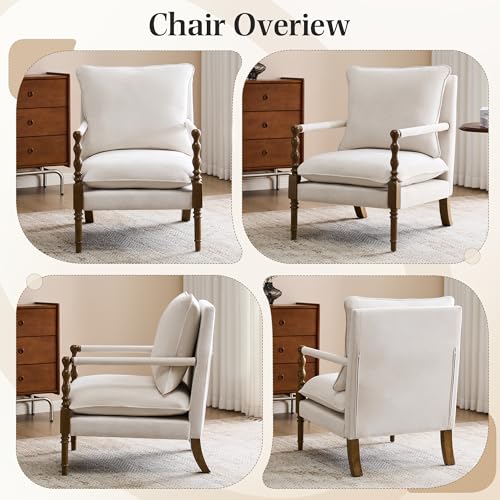 Bezseller Spindle Accent Chair with Wood Frame and Removable Cushions - Image 4