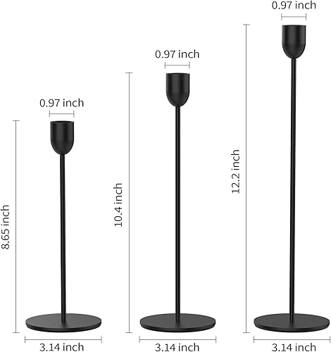 Miniatura 2 de CHEFBEE Portavelas Negro Alto de Vela, Juego de 3 Portavelas Cónicos para Velas de Pilar, Centro de Mesa para Comedor, Decoración Festiva para Boda