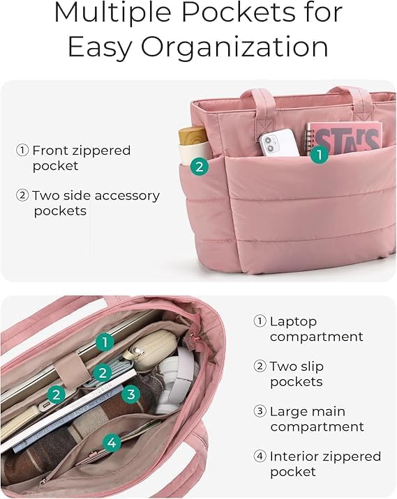 Image of Fashion Puffy Bag for Women Soft Handbag Lightweight Puffy Puffy Bag Travel Shoulder Bag 15.6 inch Laptop Handbag Quilted Work Bag for Women Stylish Everyday Carry (Multicolor)