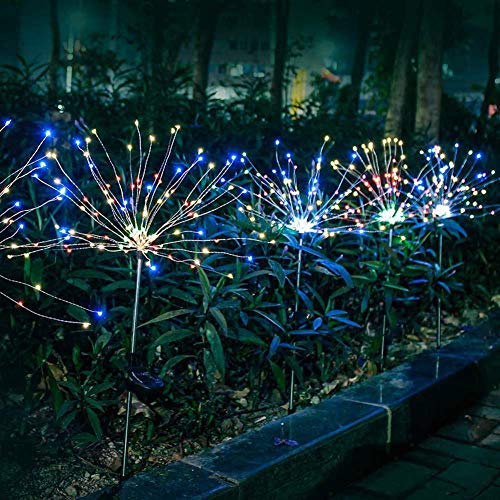 Luces solares para jardín, luz solar de fuegos artificiales, 120 LED, lámpara solar impermeable para jardín, flores, paisaje, para patio, césped, exterior, balcón, decoración navideña (color) Cover