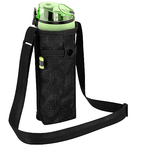 HOYDATE Water Bottle Holder with Adjustable Shoulder Strap Mesh Water Bottle Bag Water Bottle Carrier Bag Water Bottle Sleeve for Sports Gym Hiking Camping Cycling Commuting (Black)
