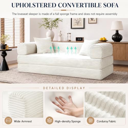 Image of AUGOP Futon Sofa Bed Boneless Couch for Living Room,Pull Out Couch with Sleeper Sofa,Day Bed Couch with Storage Pocket,Removable Corduroy with 2 Pillow
