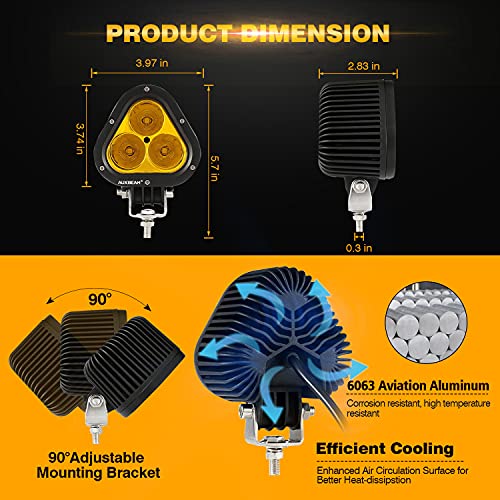 Image of Auxbeam 4in 90W Led Amber Fog Light, Super Bright 9000LM LED Off Road Light Yellow Spot Flood Combo Triangle Led Pod for Jeep Motorcycle SUV Trucks Boat