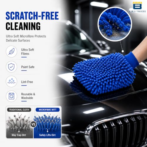 Image of Btag Microfibre Double Sided Wash Mitt Cleaning Gloves | Regular Quality | Super Absorbent | Extra Large | 2 pc Pack | Blue