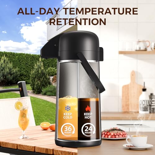 Image of Coffee Carafe for Keeping Hot - Gezoss 102OZ / 3L Airpot Coffee Dispenser with Pump - Large Coffee Carafe for Hot Drinks Tea Liquid - Insulated Stainless Steel Hot Water Beverage Urn for Parties
