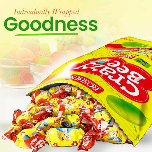 Roshen Crazy Bee Jelly Candy, Assorted Fruit Flavors with Soft Fruit Filling, Bulk 2.2 lbs (1 kg), Approx. 150 Pieces Individually Wrapped Gems, Kosher & Halal, Made with Natural Juice