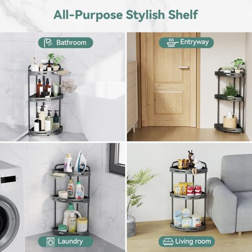 Binecer Corner Shower Caddy Standing, 3-Tier Rustproof Shower Organizer with Soap Holder, Aluminum Shower Shelf Stand for Bathroom Storage, Gray by Binecer - Image 7