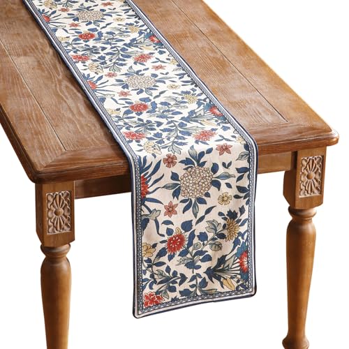 patdrea Designer Blue Cottage Rustic Floral Patterned Linen Table...
