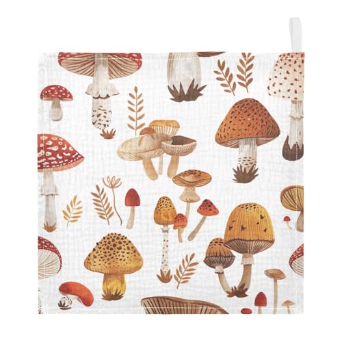 Msyxl Mushrooms Baby Washcloths 3 Pack Soft Face Towel Absorbent Bath Wash Cloths for Newborn Infants Kids Girls Boys, 12x12in