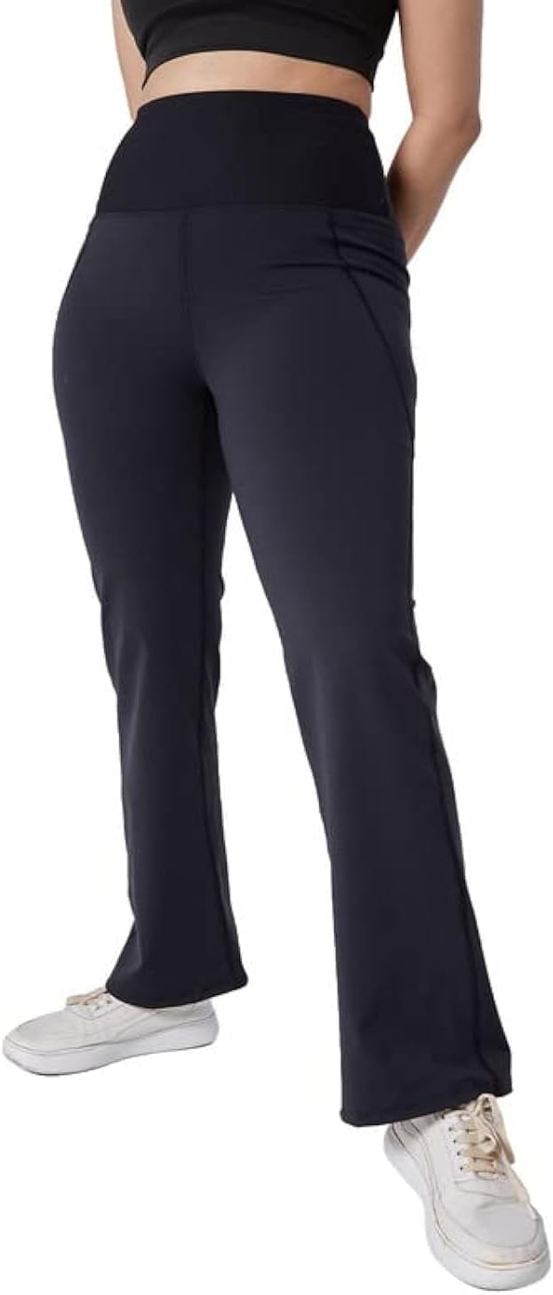 Ultimate Flare Pants for Women Upto 5'4 ft | Ribbed Waistband, 4 Pockets | High Waist Trousers and Formal Pants for Office wear