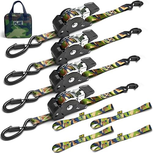 KJE Camo Retractable Ratchet Straps, (4) 1" x 10' Tie