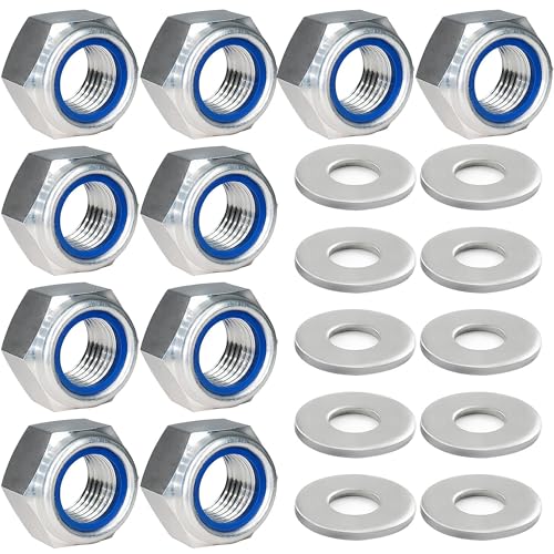 Dadi M10, DIN985, 20 pezzi, standard A2 V2A, set di dadi autobloccanti con 10 dadi M10 in acciaio inox e 10 rondelle M10 in acciaio inox, dadi esagonali