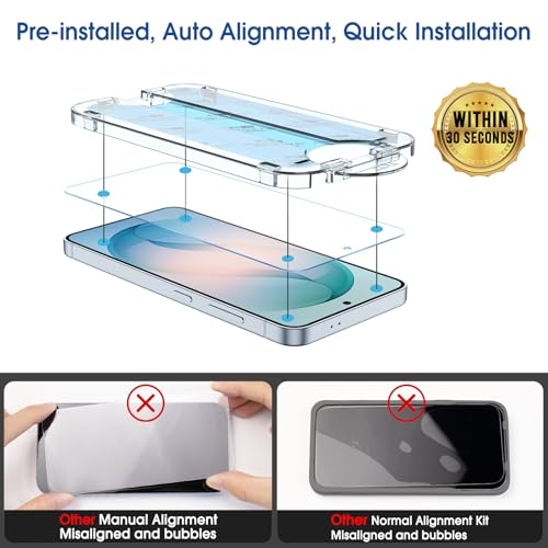 Image of amFilm Auto-alignment OneTouch for Samsung Galaxy S26 6.3'' Screen Protector + Camera Lens Protector, Tempered Glass, 30 seconds Installation, Bubble Free, Case Friendly, Anti-Scratch [2+2 Pack]