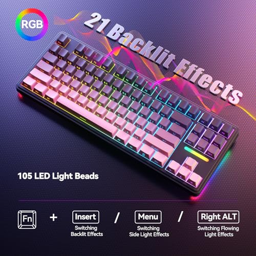 Image of AUSDOM H87 Wireless Mechanical Gaming Keyboard: 10000mAh Battery 2.4G /BT5.3 /USB-C Hot Swappable Custom Keyboard with RGB Backlit, Side Printed PBT Keycaps, 15-Layer Gasket Structure, Black Pink