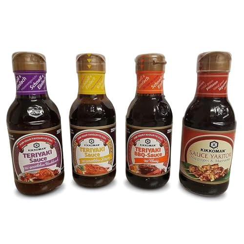japanische Teriyaki Sauce, Marinade, Grillsaucen, Dippsaucen Dickflüssig, 4 x 250ml Glasflasche für Kikkomansaucen
