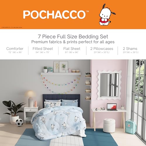 Image of Sanrio Pochacco Bedding 7 Piece Super Soft Cozy Reversible Comforter and Sheet Set with Sham, Full, (Officially Licensed Product) By Franco