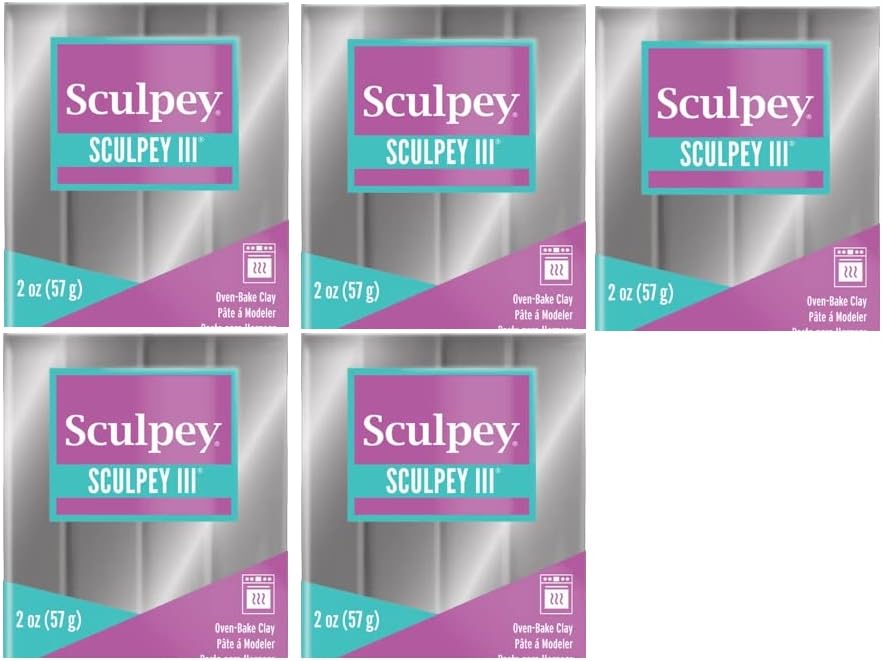 Sculpey III - Arcilla al horno (5 unidades), color plateado