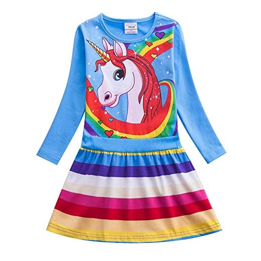 Wamvp Barn flicka enhörning klänning, Blå 01, 4-5 År