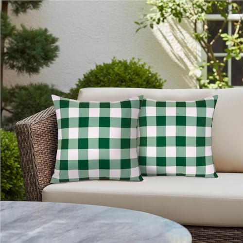 Poise3EHome Outdoor Pillow Covers 18x18 Set of 2, Green and White Checkered Splashproof Decorative Throw Cushion Covers for Spring Summer Patio Garden Poolside Farmhouse Tent Balcony Couch Sofa — view 5