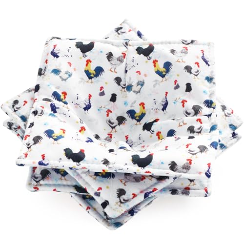 Cunhill 4 Pcs Cotton Microwave Bowl Holders Hot Pads Heat Resistant Potholders Multipurpose Holders Quilted Bowl Cozy for Soup Hot Pads Kitchen Supply(Multi Color,Rooster Style)