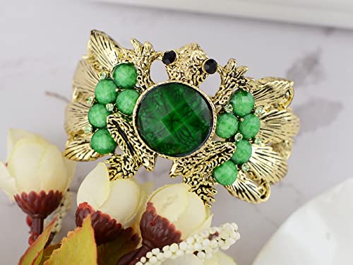 Alilang Golden Tone Emerald Green Crystal Rhinestone Frog Toad Bracelet Bangle Cuff #TOP1