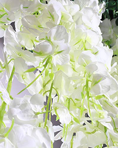 Luyue 3.18 Feet Artificial Silk Wisteria Vine Ratta Silk Hanging Flower Wedding Decor,6 Pieces,(Off-White) #TOP5