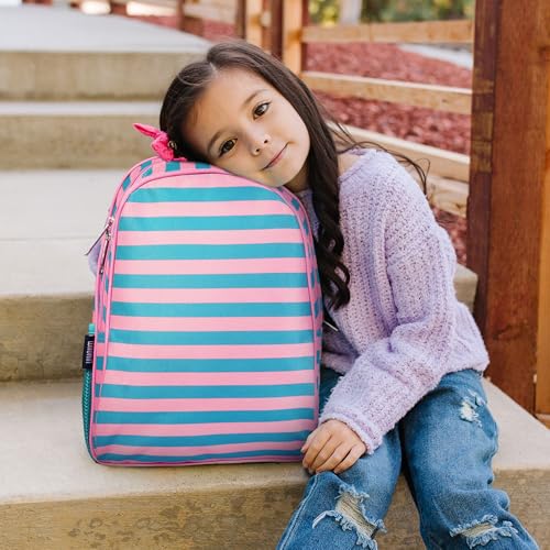 Image of Wildkin 15 Inch Backpack for Kids, Pink Stripes | Ages 5-10, padded straps, side water bottle pocket - coordinates with matching Wildkin lunch boxes