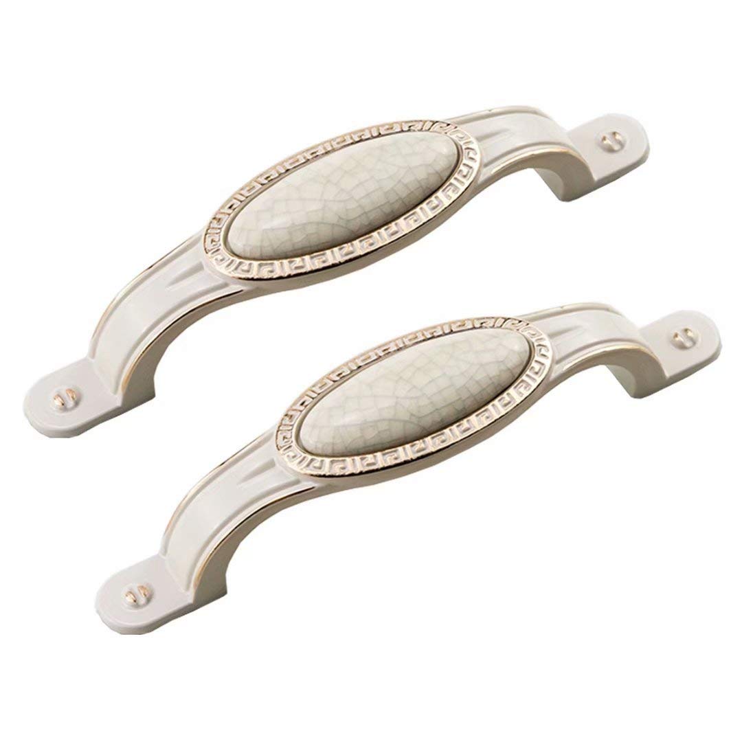 Stnyanxd Style C Antique Cabinet Drawer Handles 2 Pcs Ivory White Cupboard Pull Wardrobe Door Knob Zinc Alloy Ceramic(,Hole Distance 96 Mm)