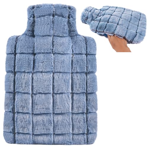 OWOZOI Wärmflasche mit Bezug Flauschig, Kuschelig Wärmflaschen mit Tasche Fellbezug für Hände, 2L Groß Naturkautschuk Gummi Wärmeflasche,...