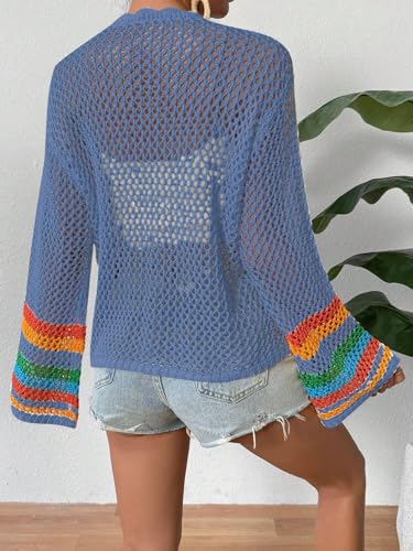 Image of SHENHE Women's Floral Crochet Cardigan Hollow Out Open Front Long Sleeve Cardigan Sweater