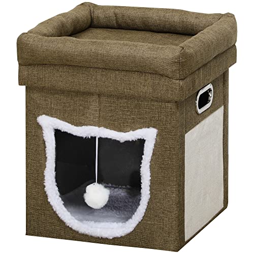 Pawhut Cama Cueva para Gatos Caseta para Gatos con Cama Superior Tablero de Rascador Cojín Suave Bo