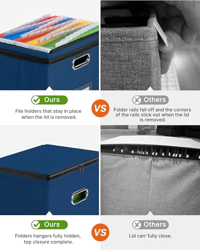 Oterri File Organizer Boxes with Lids, File Box with Mesh Pockets, Document Organizer Box for Letter Size Folders, Zippers Important Document Organizer (Dark Blue, Small-1 Pack Without Folders) - Image 4