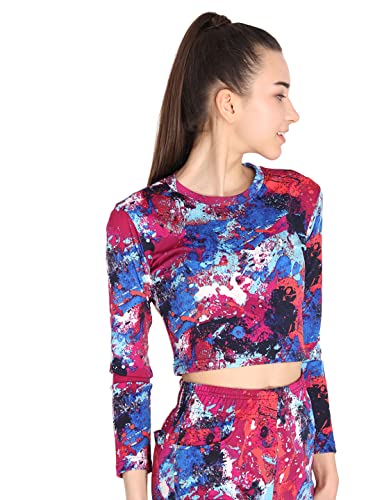 Image of CHKOKKO Women's Polyester Regular Fit Round Neck Full Sleeves Gym Crop Top