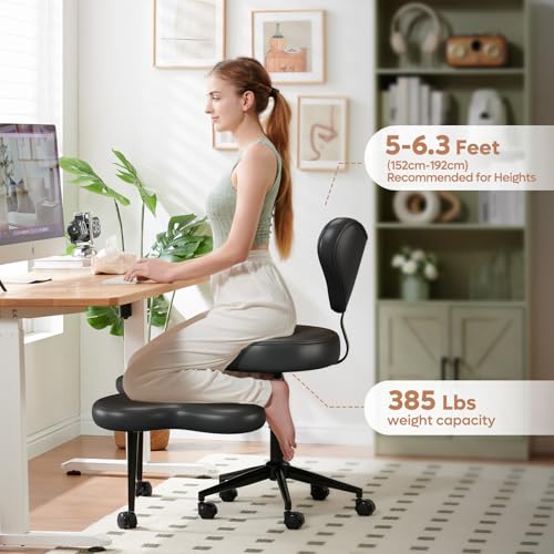 Image of Pinmoco Black PU Leather Cross Leg Chair - Modern Home Office Desk Chair with Wheels, Ergonomic Comfortable Seat for Adults, Durable Water-Resistant Professional Design