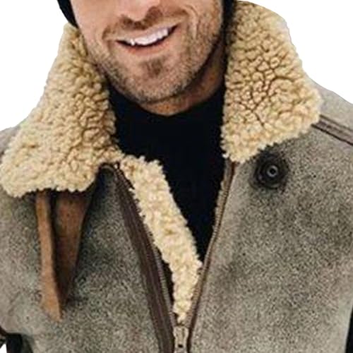 Men's Faux Leather Fleece Jacket Fur Collar Leather Heavyweight Jackets Sherpa Lined Retro Motorcycle Coat2