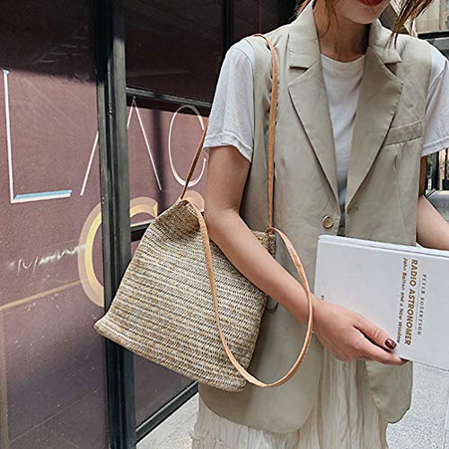 TENDYCOCO – Bolsa de ombro de palha, bolsa de praia de tecelagem feita à mão, para mulheres, Marrom,