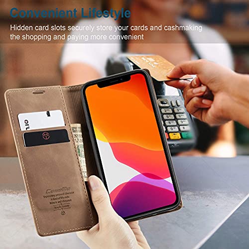 Capa Capinha Flip Couro Imã Carteira iPhone 12 Mini - 12 e 12 Pro - 12 Pro Max (Marrom, Iphone 12 Pr
