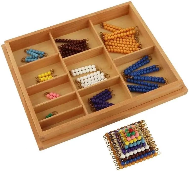 Montessori Math Toys for Kids 3+ Years, Wooden Montessori Math Education Toy - Preschool Learning Materials,Montessori Counting Teaching Aids (Bead Decanomial with Box)