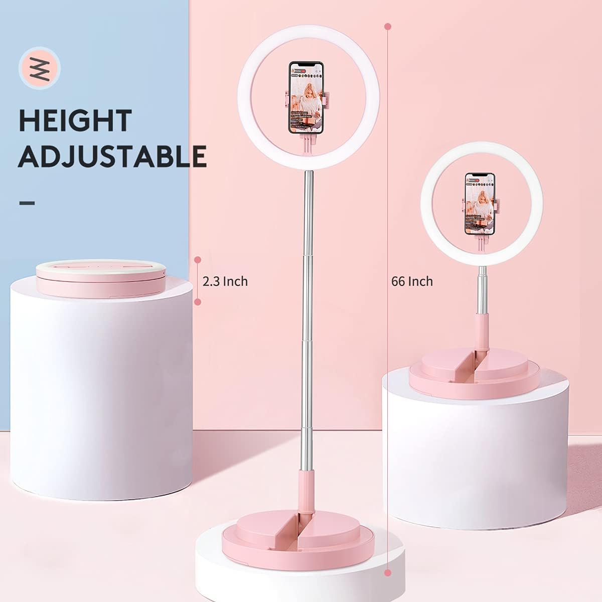 Adjustable 10 Inches Ring Light, JPFS Foldable Travel Ring Light with Stand, 3 Color Modes Selfie Ring Light for iPhone & Android, Led Ring Light for Live Stream/Makeup/YouTube Video, Pink
