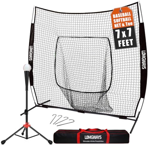 7'x7' Portable Baseball Net Set - Batting, Hitting & Pitching Practice Net with Baseball Tee, Carrying Bag, for All Skills